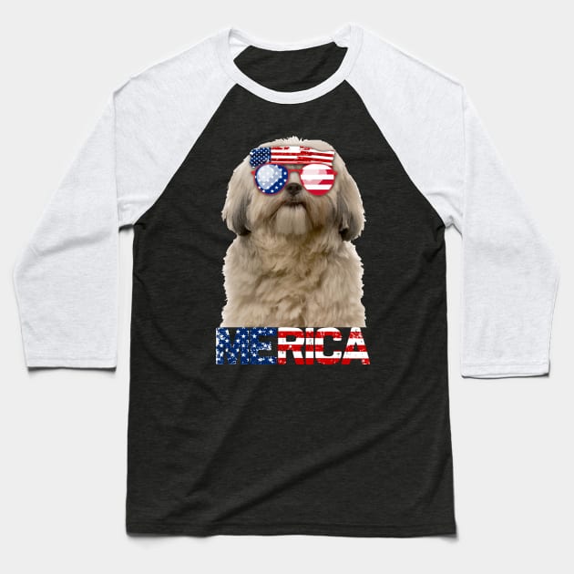 Merica Shih Tzu Dog American Flag 4Th Of July Baseball T-Shirt by jrgenbode